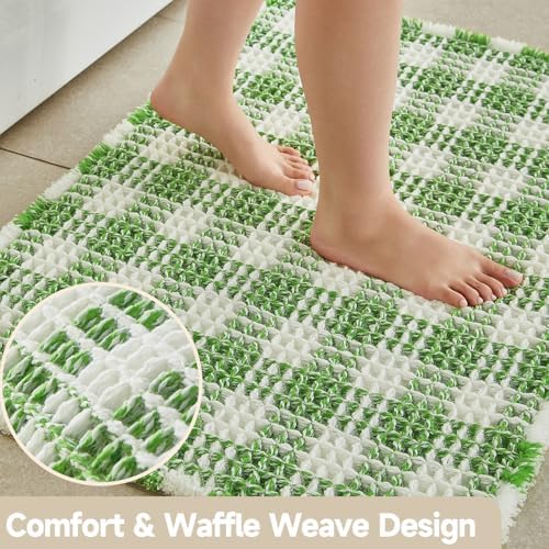 TYUU Waffle Bath Mat, Cute Bathroom Rugs Non Slip, 48x24 Green & White - Image 3