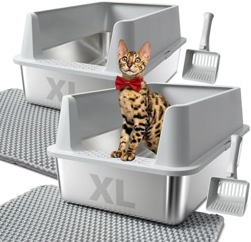 2PACK Stainless Steel Litter Box, XL Metal Cat Litter Box by Futam