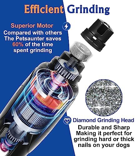 Petsaunter Dog Nail Grinder, 3 Grinding Heads, LED Light, Touch-Switch - Image 4