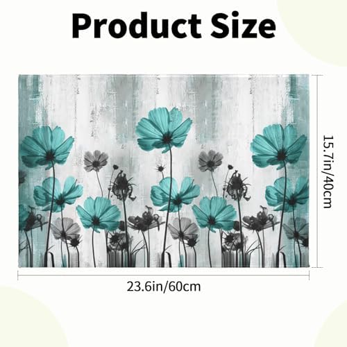 Giwawa Teal Floral Bath Rug Turquoise Flower Bath Carpet Soft Plush Absorbent - Image 3