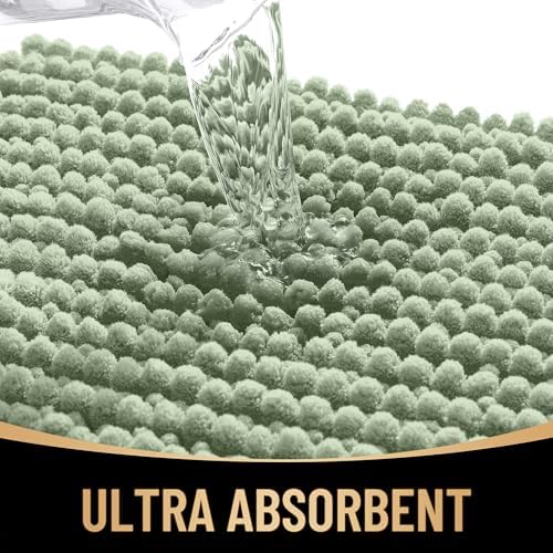 OLANLY Thick Chenille Absorbent Bathroom Rugs Mat 34x21, Sage Green - Image 3
