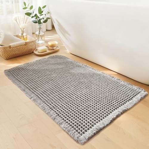Waffle Bath Mat, Boho Bathroom Rugs Non Slip Washable by GRLYUH