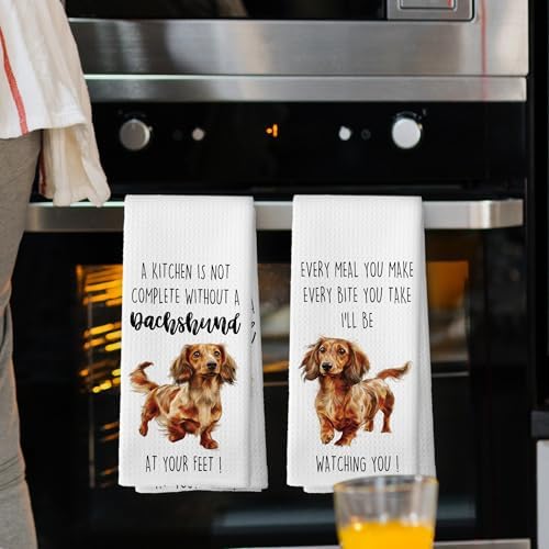 Dachshund Dog Kitchen Towels Set of 2, Funny Dog Kitchen Decor, Dogs Gifts - Image 2