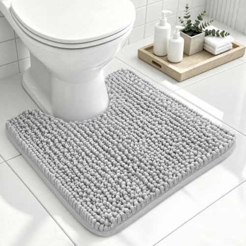 Ophanie Grey Toilet Rugs U-Shaped 20x20, Soft Chenille Contour Bath Mat by Ophanie