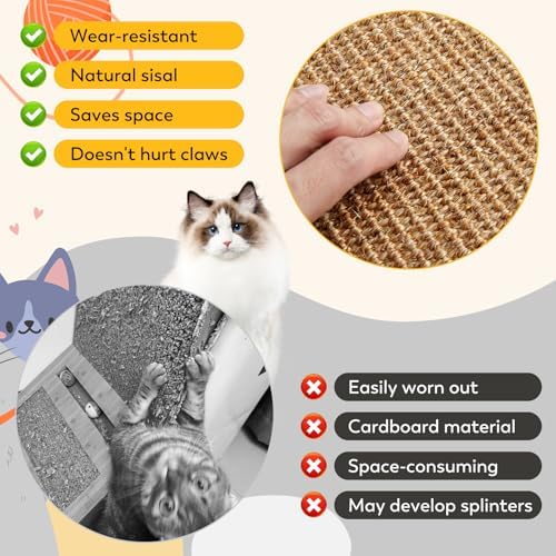 Cat Scratcher Mat with Sticky Tapes, 31.5" x 19.7" Sisal Cat Scratching Carpet - Image 2