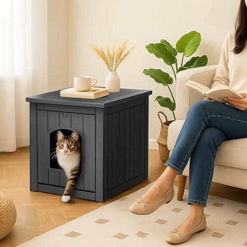 Cat Litter Box Enclosure, Plastic Hidden Litter Box Side Table - Image 7
