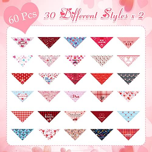 60 Pcs Valentine's Day Dog Bandanas Bulk Heart Pet Bandanas Adjustable Dog Bibs Triangle Scarf Holiday Costume for Small Medium Pet (Heart Pattern) - Image 2