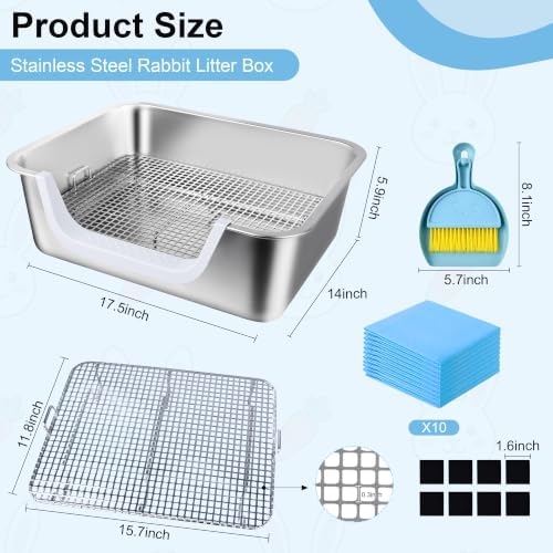 Stainless Steel Sifting Rabbit Litter Box Chew-Proof Bunny Litter Pan - Image 2