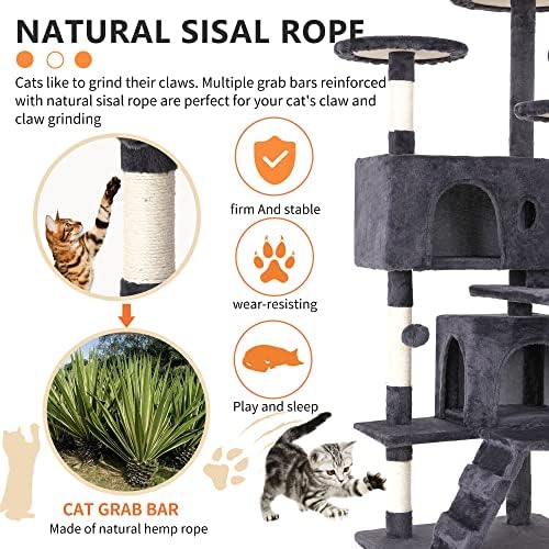 BestPet | 54" Cat Tree Tower | Ashy | Sturdy Multi-Level Cat Tree - Image 4