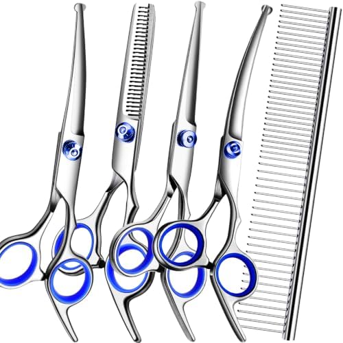 Dog Grooming Scissors Kit, Premium Stainless Steel Dog Shears by FAIGEO