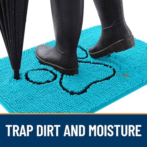 OLANLY Dog Door Mat for Muddy Paws 36x24, Paw Print Design Chenille Mud Mat - Image 2
