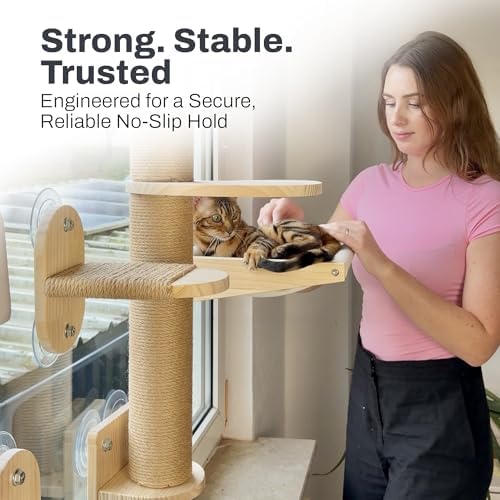 4-in-1 Window & Wall Mount Cat Wall Shelves – Hammock, Steps & Scratching Post - Image 2