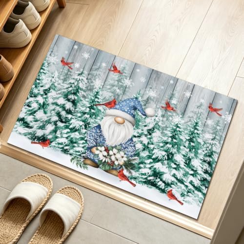 Giwawa Winter Gnome Bath Rug Pine Tree Absorbent Bathroom Rug Holiday Washable - Image 2