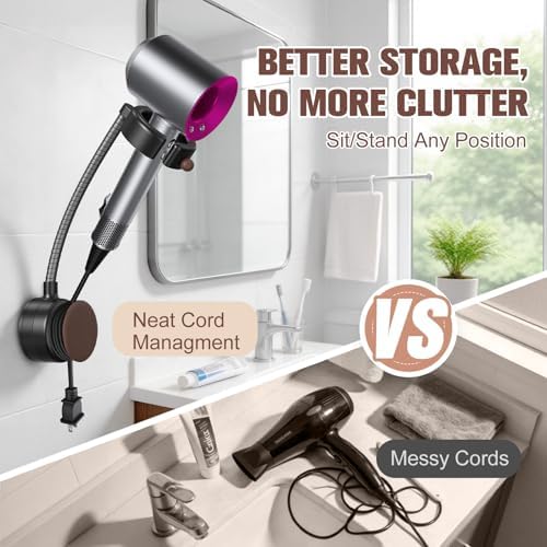 SEANCHEER Hands Free Hair Dryer Holder Wall Mount, 360° Rotating - Image 6