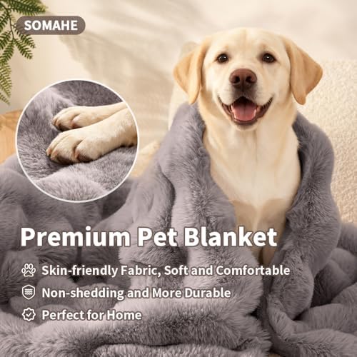SOMAHE Dog Blanket for Couch Bed, Soft Faux Fur, Large 39x31 Dark Grey - Image 2