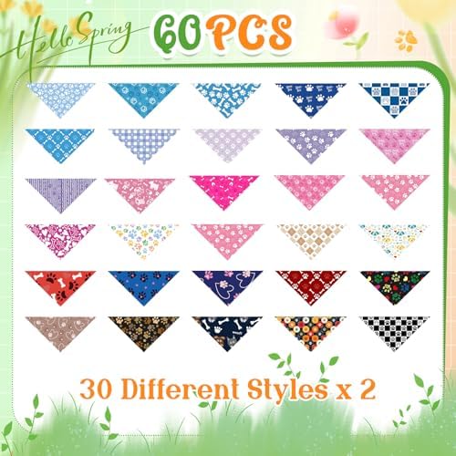 60 Pcs Holiday Dog Bandanas Bulk Paw Prints Funny Dog Bandanas Adjustable Dogs Bibs Triangle Scarf Pet Costume Cute for Small to Large Pet(Paw Prints, Medium) - Image 6