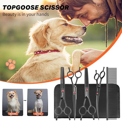 Dog Grooming Scissors Kit, Professional 6 in 1 Pet Scissors Sharp Shears Set - Image 2