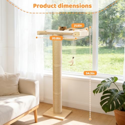 Cat Window Perch Hammock with 3-Piece Detachable Roman Column Sisal Scratching - Image 3