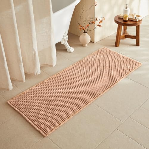 TYUU Waffle Runner Rug Bathroom, Long Boho Bath Mat, 60x24 Light Peach by TYUU