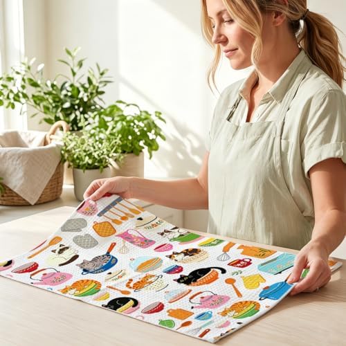 Cute Cat Kitchen Towels 24x14 Inch, Cats Gifts Reusable Dish Towel - Image 6