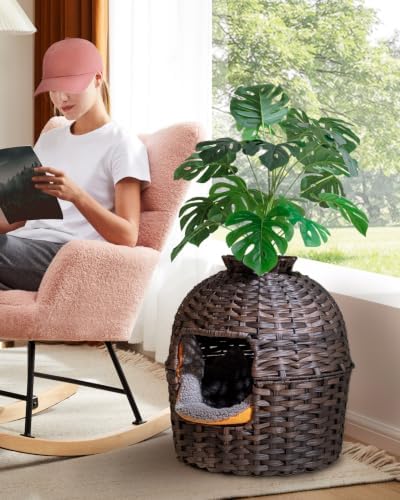 SETVSON Cat Litter Box Plant Furniture Enclosure, PE Rattan House - Image 6