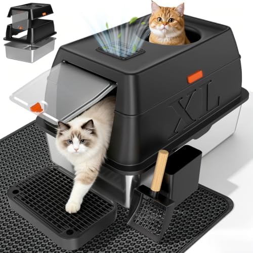 XL Enclosed Stainless Steel Litter Box by Tevila