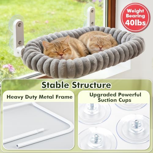Zoratoo 2PC Cloud-Cuddle Cat Window Perch, Foldable Cat Hammock, L Grey - Image 6