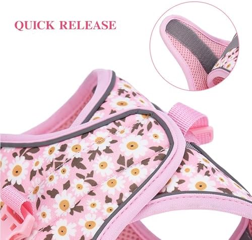 Small Dog Harness Pink Daisy Flowers No Pull Reflective Harness - Image 7