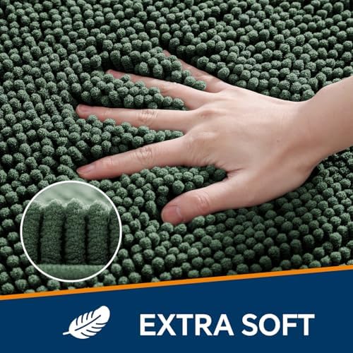 Chenille Bathroom Rug 26"x44" Hunter Green, Non-Slip Plush Bath Mat - Image 3
