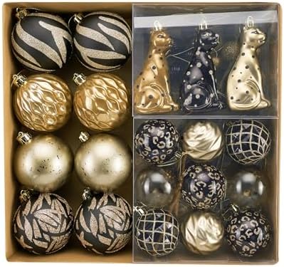 DecorbyHannah 60ct Black Gold Christmas Ornaments Set for Tree Decorations by DecorbyHannah