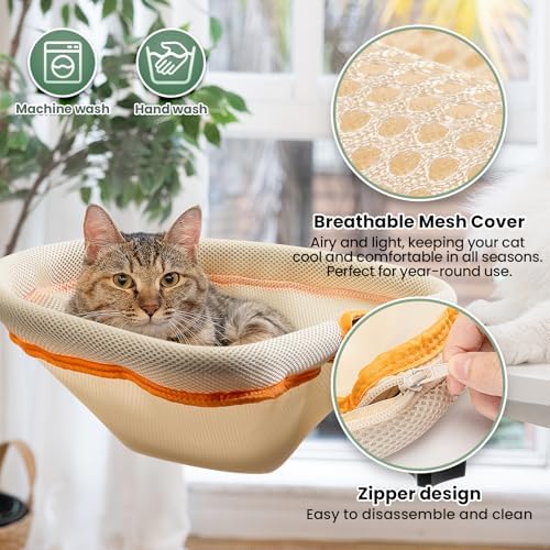 JUNSPOW Cat Desk Bed One-Click Folding, Maximum Holds 40lb, Cream Mesh - Image 5