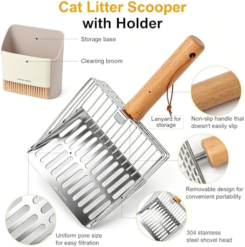 Cat Litter Scoop with Holder, Heavy Duty Stainless Steel Kitty Scooper - Image 3