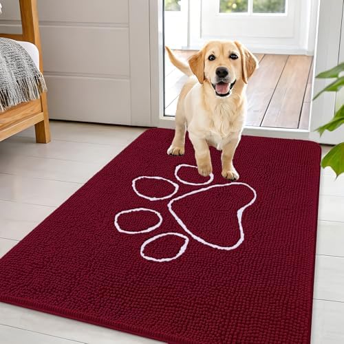 OLANLY Dog Door Mat for Muddy Paws 44x32, Paw Print Design Chenille Mud Mat by OLANLY