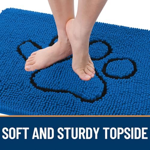 OLANLY Dog Door Mat for Muddy Paws 30x20, Paw Print Design Chenille Mud Mat - Image 4
