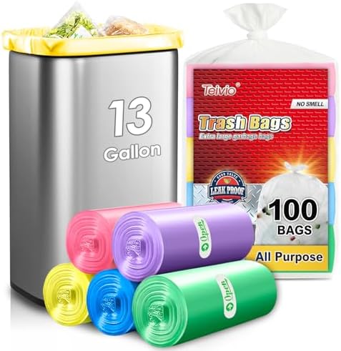 Teivio Tall Kitchen Colorful Clear Trash Bags 13 Gallon 100 Count 13+ Gal by Teivio