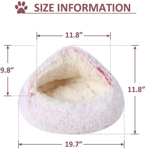 Round Fluffy Hooded Cat Bed Cave, Anti-Anxiety Cave Bed - Image 5