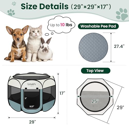 Love's cabin Dog Playpen with Washable Pee Pad, Puppy Pet Cat Playpen Small - Image 3