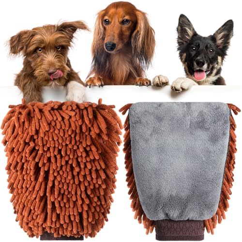 Teenyyou 2 Pcs Dog Towel Chenille Microfiber Pet Grooming Gloves by Teenyyou