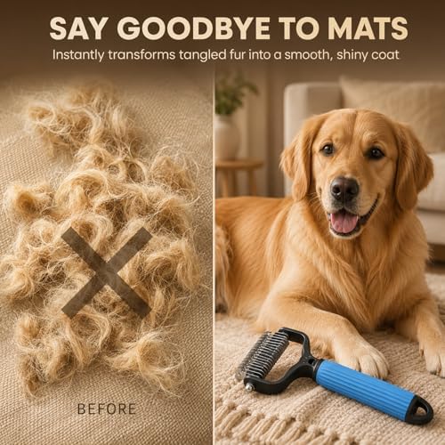 Pet Grooming Brush, Double-Sided Deshedding Dematting Tool - Image 6