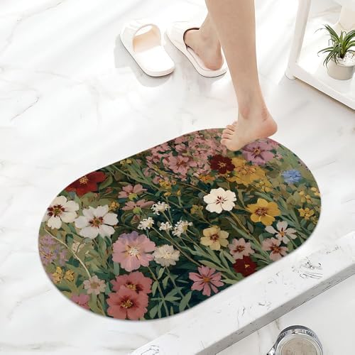 Pinks White Vibrant Floral Super Absorbent Quick-Drying Bathroom Mat Rug - Image 6