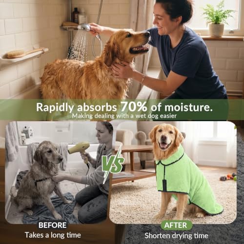 Dog Bathrobe, Super Absorbent for Small to Large Dogs, Neon Green L - Image 3