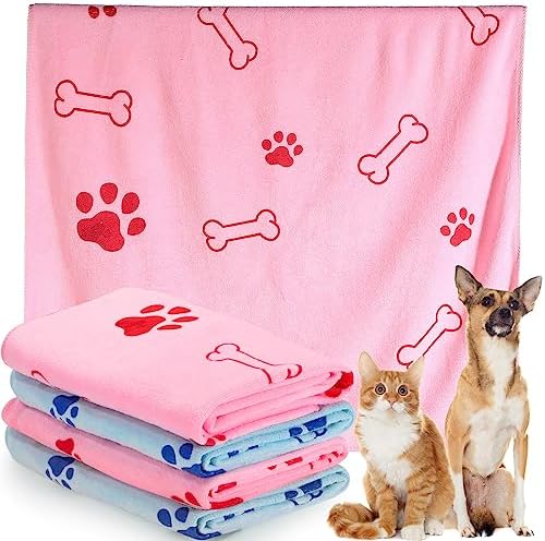 Chumia 4 Pcs Dog Towels for Drying Dog Puppy Bulk Microfiber Absorbent Paw by Chumia