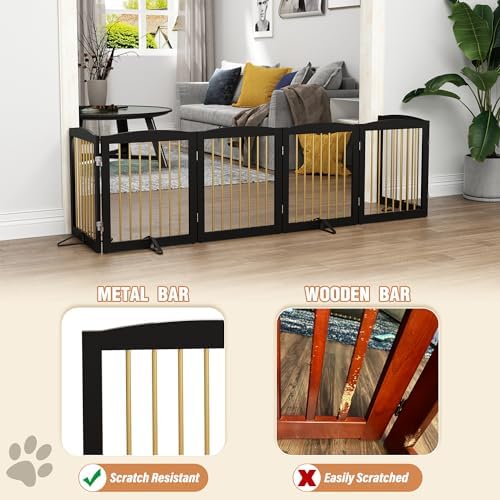 PUPETPO Freestanding Pet Gate for Dogs, Foldable Wooden Dog Gate for House - Image 4