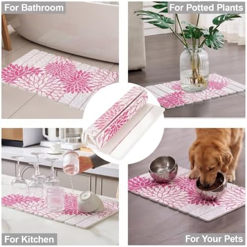 Pink Floral Quick Dry Diatomaceous Earth Stone Bath Mat - Image 7
