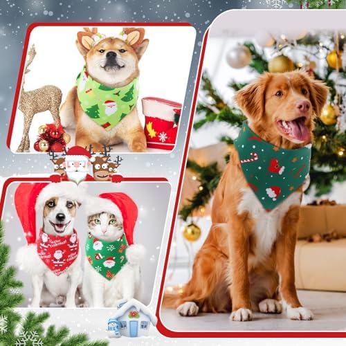 Preboun 50 Pcs Christmas Dog Bandanas Bulk, Red and Green Santa Snowmen - Image 6