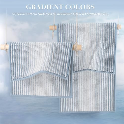 BSICPRO Large Bathroom Rugs Runner, 22x60 Striped Bath Mats, Ice Blue - Image 5