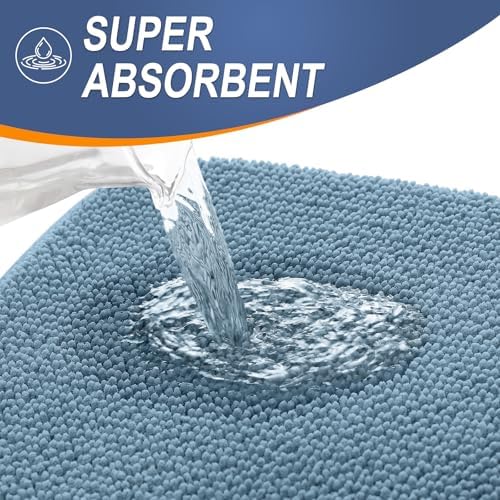 OLANLY Thick Memory Foam Bathroom Rugs 32x20, Absorbent Bath Mat, Airy Blue - Image 3