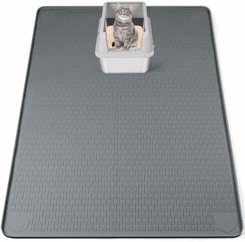 Silicone Cat Litter Mat for Litter Box 50”x35” Large Cat Mat, Dark Grey by Bartuke