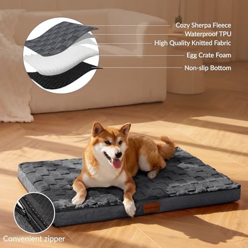 Patas Lague Orthopedic Large Dog Bed Pet Crate Mat 56''X40'' Dark Grey - Image 3