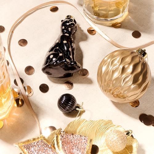 DecorbyHannah 60ct Black Gold Christmas Ornaments Set for Tree Decorations - Image 3